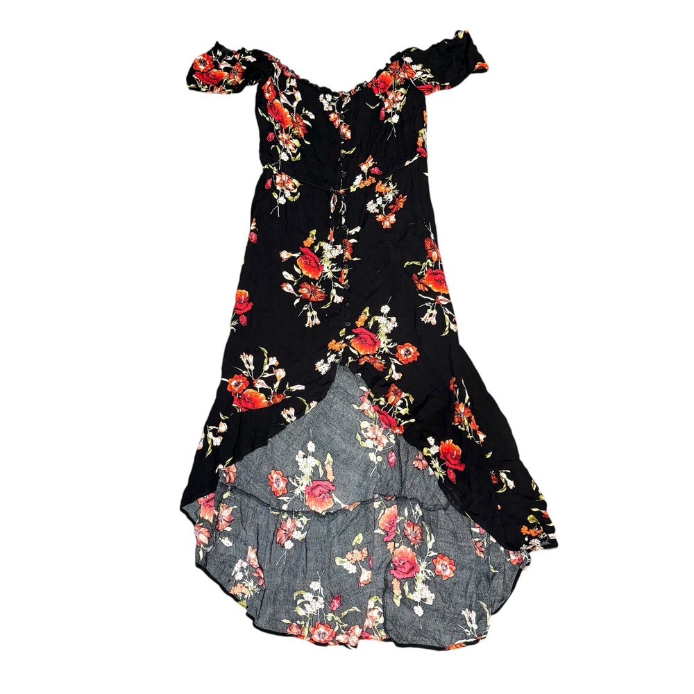 Band of Gypsies Black Floral Off Shoulder High Low Maxi Dress Small